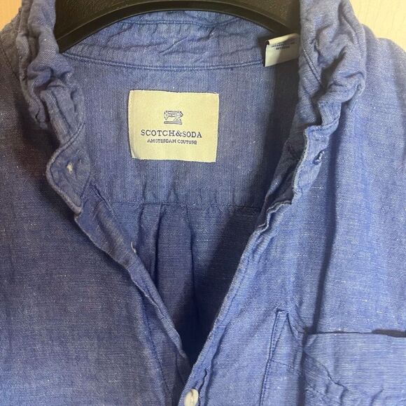 Scotch & Soda Mens Linen Blue Short Sleeve Button Down Size Medium Office Travel - Picture 9 of 9